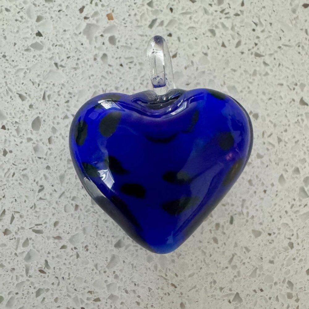 ✨ Hand Blown Blue Glass Heart Pendant – Artisan Lampwork Necklace ✨